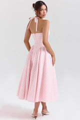strawberry shortcake gingham halter midi sundress