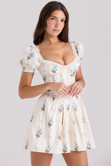 cream floral print cotton mini dress