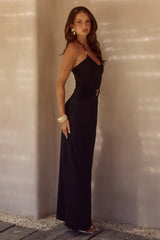 NINA RUCHED HALTER MAXI DRESS - BLACK