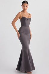 shadow satin fishtail gown