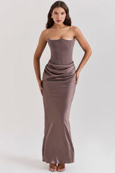 smoke strapless corset maxi dress