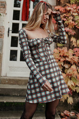 red tartan corset mini dress