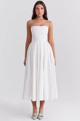 white strapless midi sundress