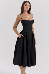 black corset midi dress