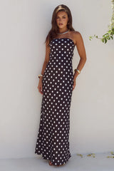 CELESTE STRAPLESS MAXI DRESS - BLACK/WHITE POLKA
