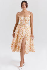 royal rose print corset midi sundress