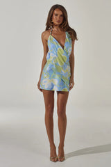 EILISH HALTER MINI DRESS - LANA GREEN