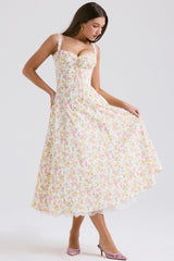 ivory meadow print cotton bustier sundress