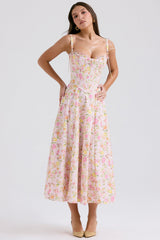 pink meadow print cotton midi sundress