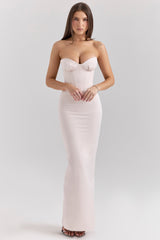 blush satin midi dress