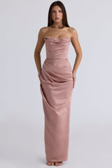 blush satin strapless gown
