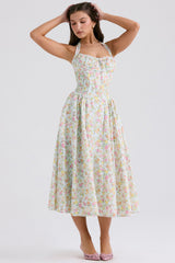 pale blue meadow print cotton halter sundress