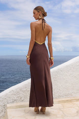 SHAE HALTER MAXI DRESS - BITTER CHOCOLATE