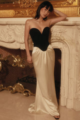 black & champagne corset maxi gown