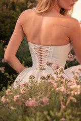 ivory cotton strapless corset mini dress