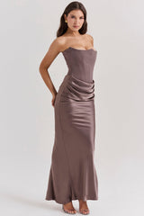 smoke strapless corset maxi dress