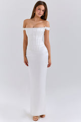 ivory satin corset maxi dress