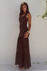 TILLIE SHEER BOTTOM MAXI DRESS - CHOC/LEMON POLKA