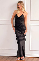 Inara Black Ruffle Maxi Dress