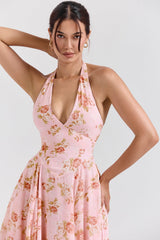 english vintage rose print georgette halter sundress
