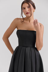 black strapless satin corset midi dress - sale