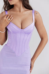 orchid satin corset maxi dress