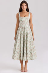 sage floral print cotton midi dress