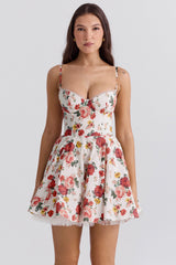 italian rose print tulle mini dress