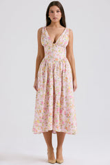 pink meadow print cotton corset sundress