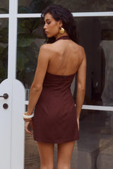MARTHA HALTER A-LINE MINI DRESS - CHOCOLATE