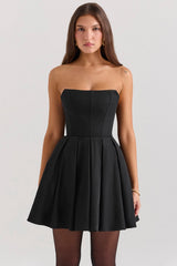 black strapless detachable bow mini dress