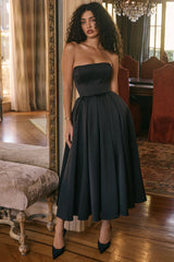 black strapless satin corset midi dress - sale
