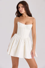 ivory cotton strapless corset mini dress