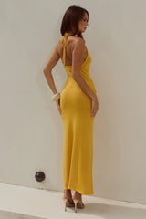 AYELLA DEEP-V KNIT MAXI DRESS - MANGO