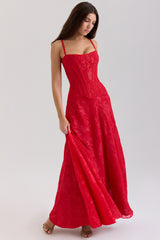 red lurex chiffon maxi dress