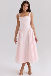 rose pink stretch cotton midi sundress