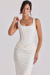 ivory satin gathered maxi dress