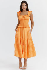 tangerine shirred sundress