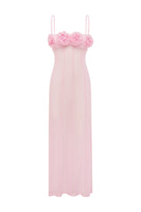 DEMI SHEER FLOWER TRIM MAXI DRESS - MUSK