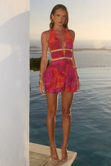 XYLIA HALTER LOW PLUNGE MINI DRESS - SURI ORANGE