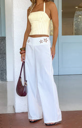 Alamara White Floral Detail Wide Leg Pants - PRE ORDER