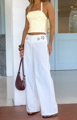Alamara White Floral Detail Wide Leg Pants - PRE ORDER
