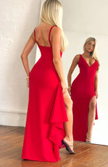 Annalise Red Ruffle Detail Maxi Dress