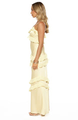 Audra Yellow Ruffle Satin Maxi Dress