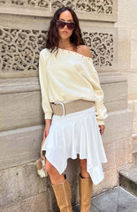Bambi Cream Asymmetric Neckline Eyelet Sweater