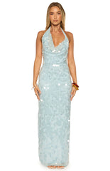 Baron Light Blue Sequin Cowl Maxi Dress