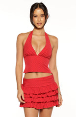 Beau Red Chiffon Polka Dot Halter Neck Top