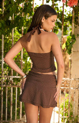 Casper Brown Polka Dot Halter Neck Top