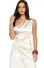 Celine Cream Satin Asymmetric Top