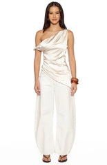 Celine Cream Satin Asymmetric Top
